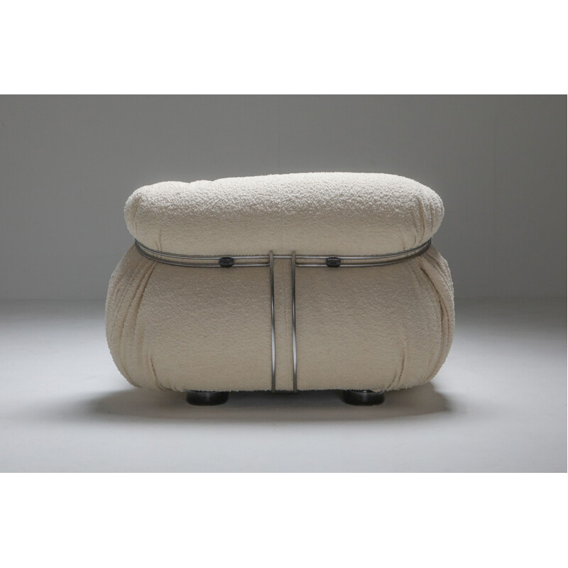 Lounge armchair and vintage Soriana pouffe in Bouclé d'Afra and Tobia Scarpa 1969
