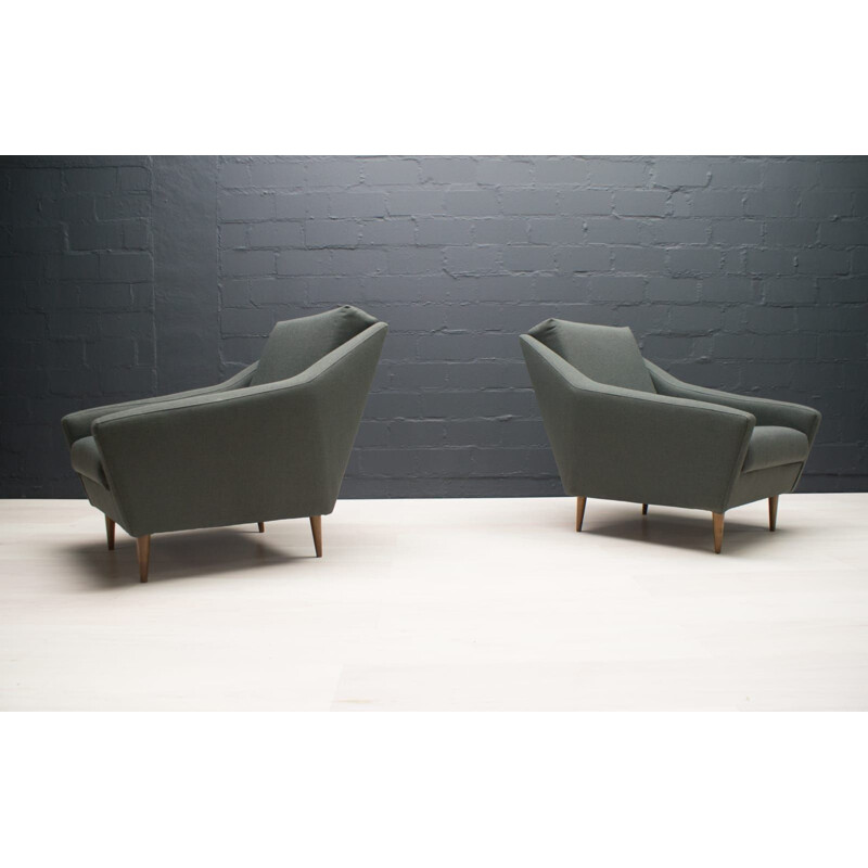 Pareja de sillones vintage de madera y tela de Eddie Harlis para Hans Kaufeld, 1960