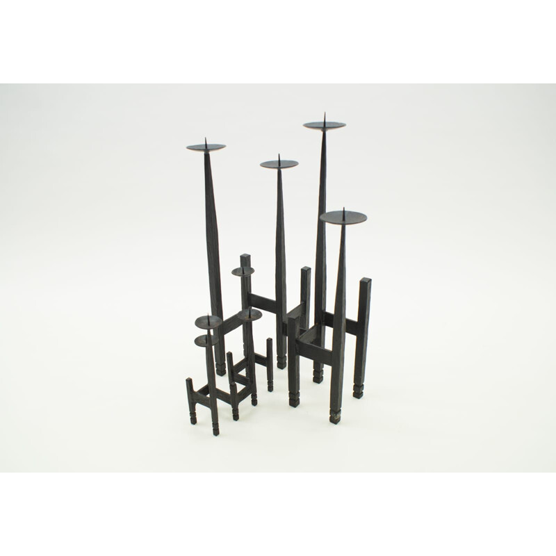 Pair of Candlesticks mid century in rough wrought iron 1960