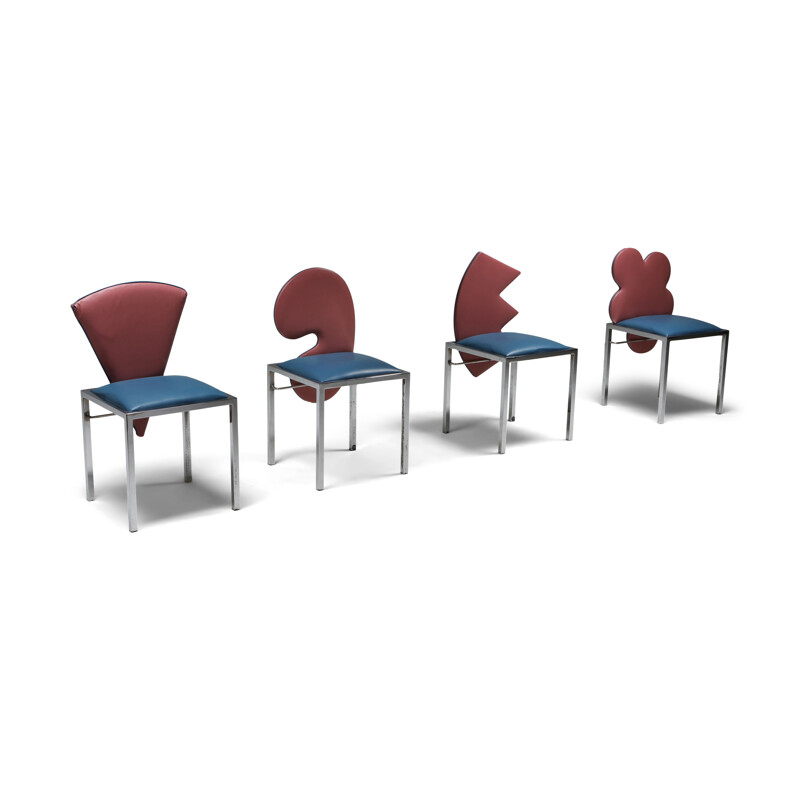 Set of 4 vintage chairs Saporiti Warhol, Malevich, Kandinsky, Fontana 1980