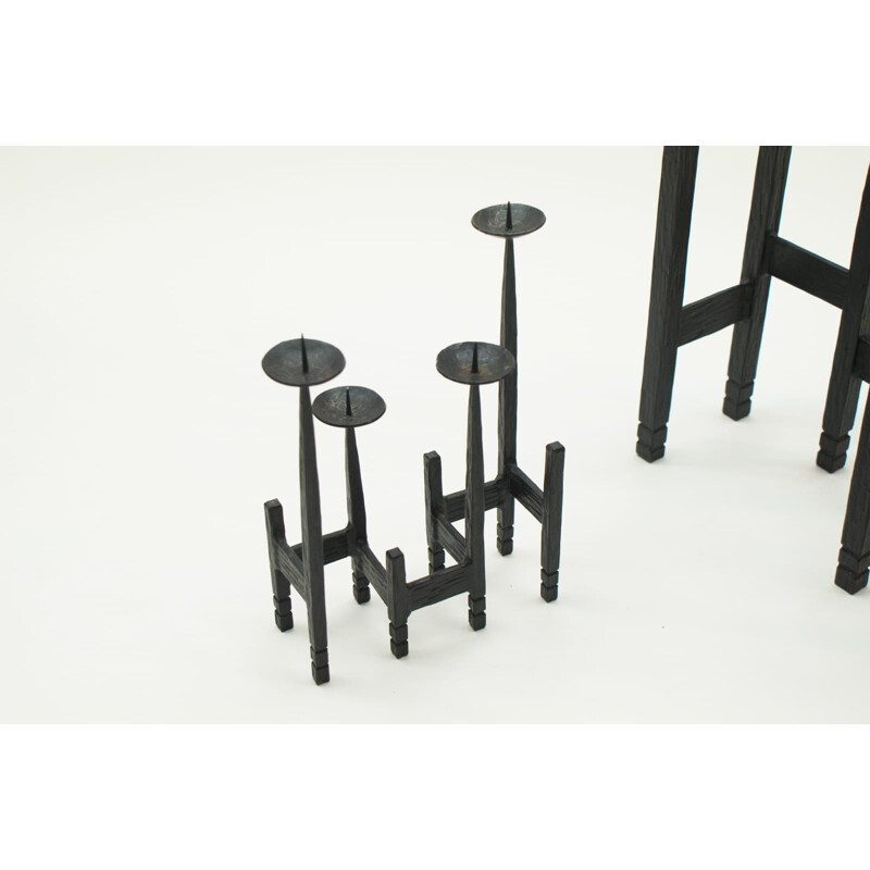 Pair of Candlesticks mid century in rough wrought iron 1960