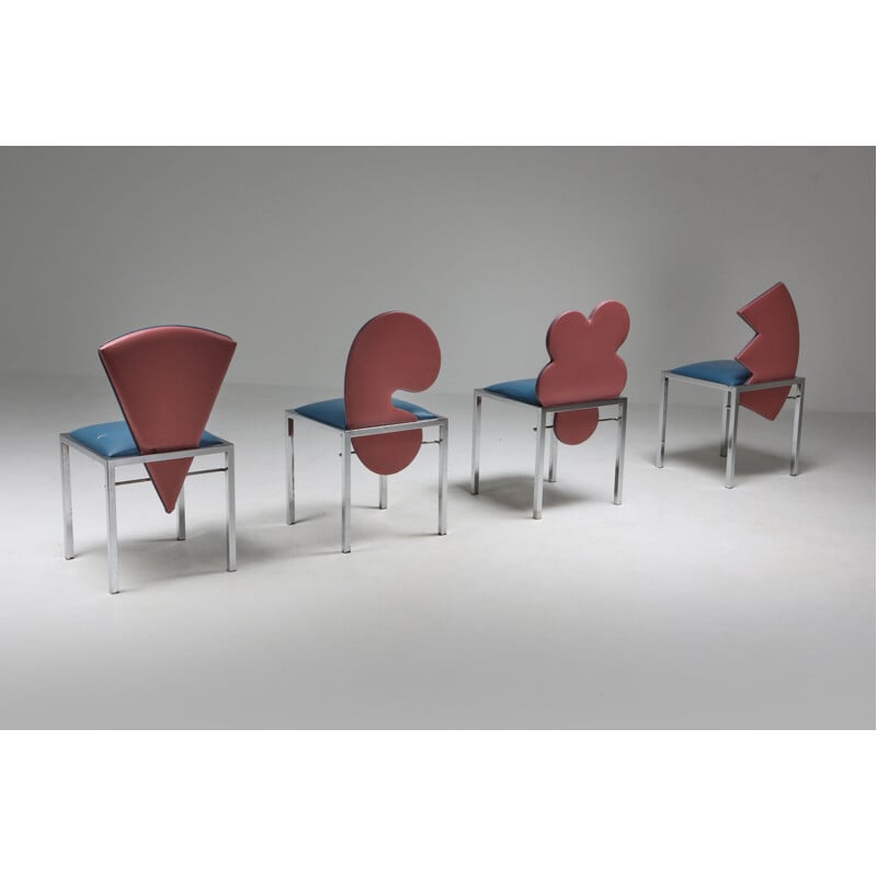 Ensemble de 4 chaises vintage Saporiti Warhol, Malevich, Kandinsky, Fontana 1980