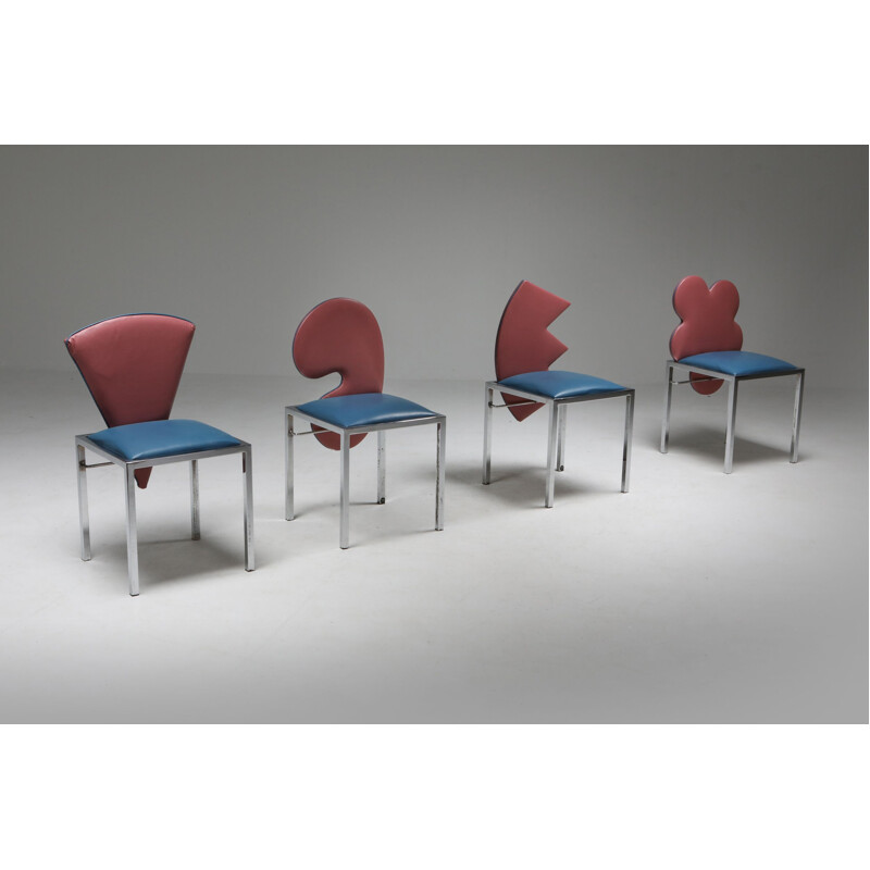 Set of 4 vintage chairs Saporiti Warhol, Malevich, Kandinsky, Fontana 1980