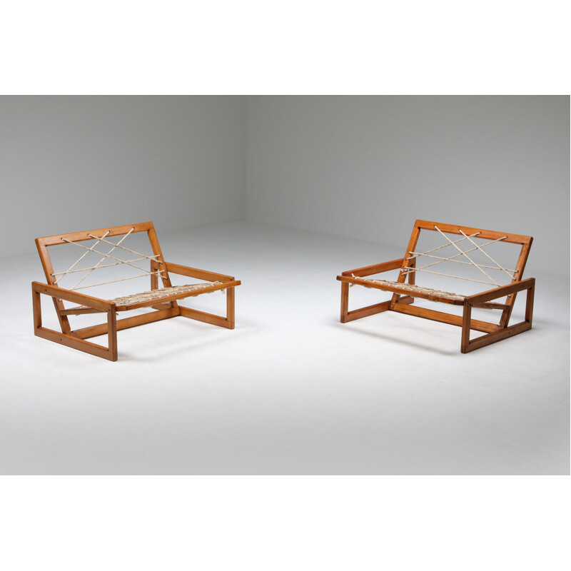 Vintage pair of lounge armchairs Cassina 'Carlotta' by Afra and Tobia Scarpa 1960
