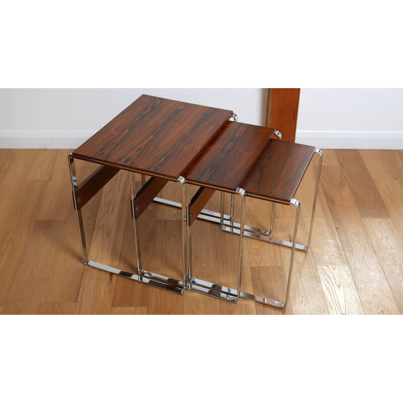 Set of three Scandinavian nesting tables in rosewood - 1970s