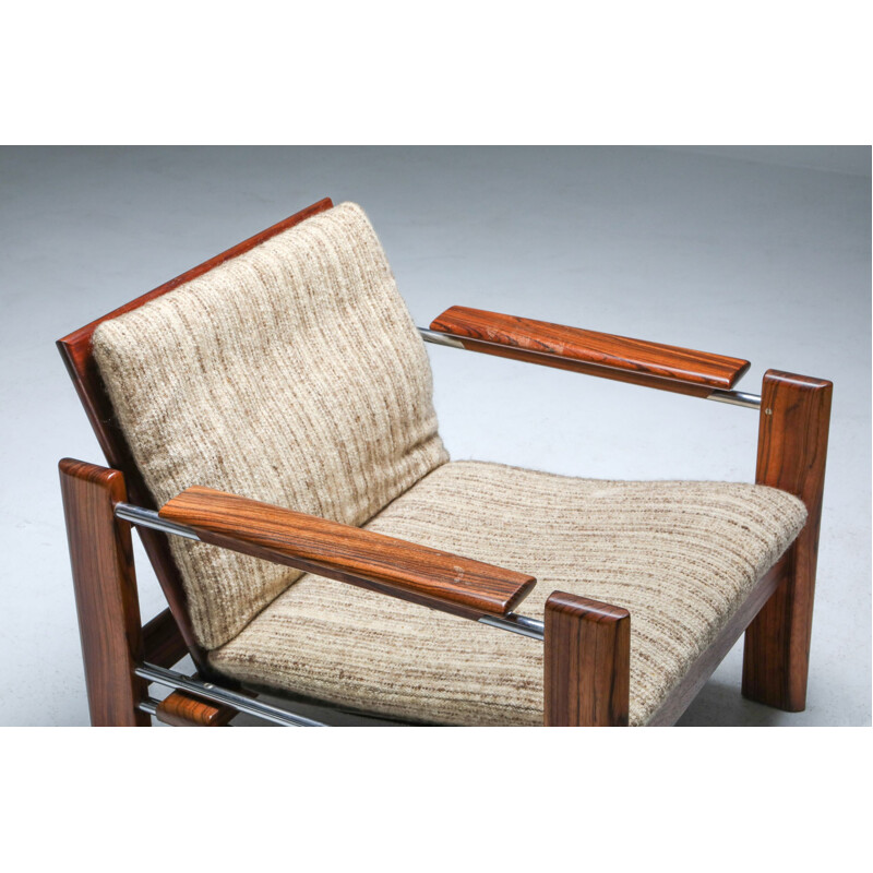 Paire de fauteuils vintage en noyer et chrome de Rob Parry pour Gelderland