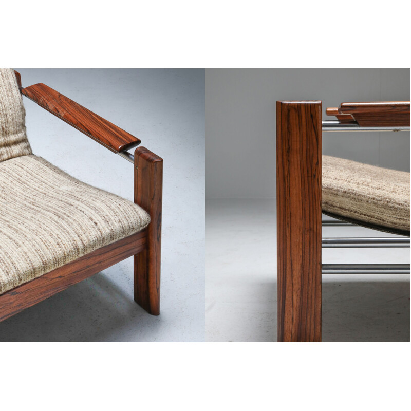 Pair of vintage walnut and chrome armchairs by Rob Parry for Gelderland