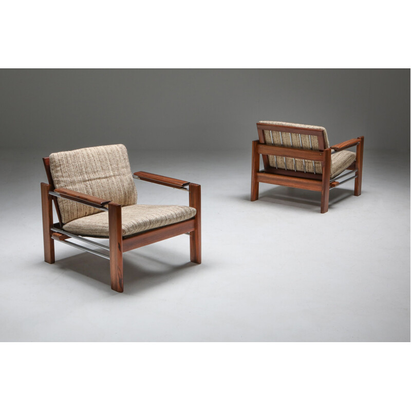 Pair of vintage walnut and chrome armchairs by Rob Parry for Gelderland