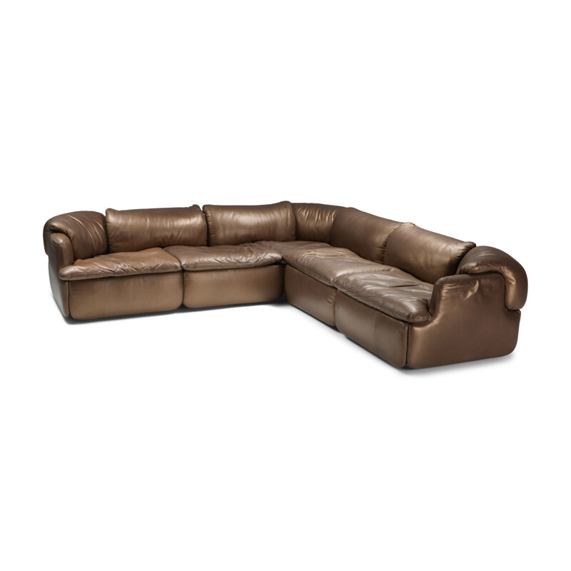 Sectional sofa mid century Bronze Leather Saporiti 'Confidential'