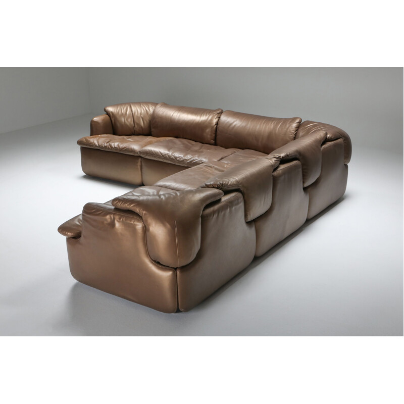 Sectional sofa mid century Bronze Leather Saporiti 'Confidential'