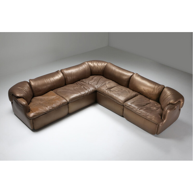 Sectional sofa mid century Bronze Leather Saporiti 'Confidential'