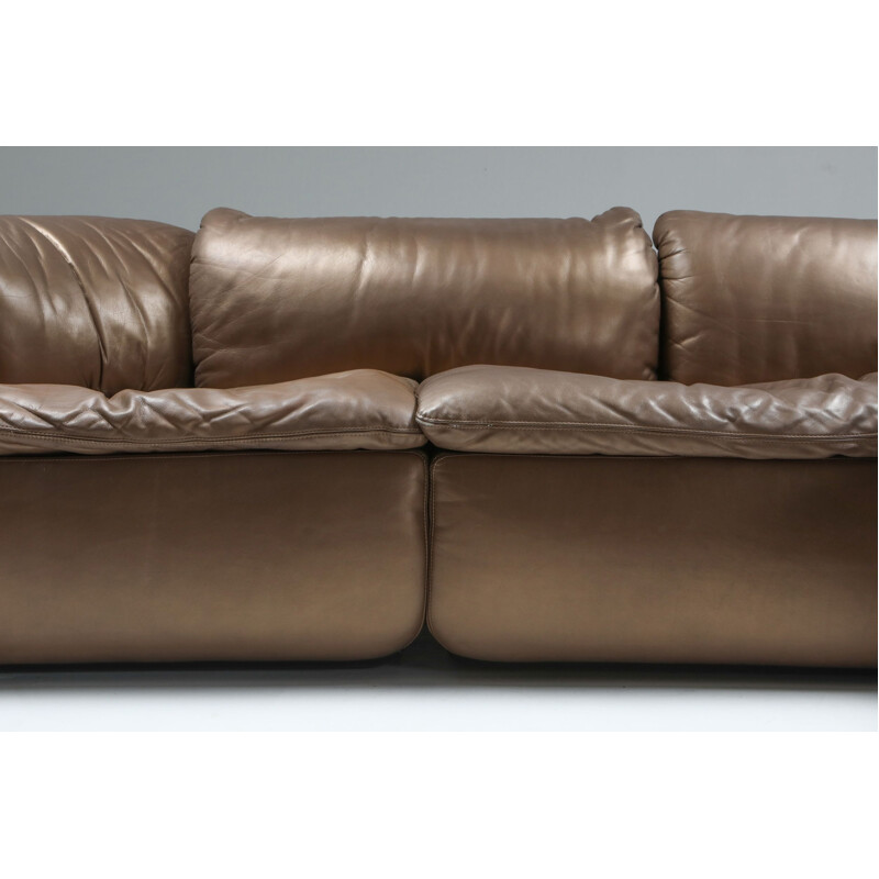 Sectional sofa mid century Bronze Leather Saporiti 'Confidential'