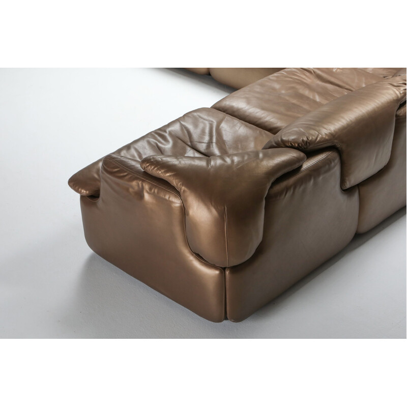 Sectional sofa mid century Bronze Leather Saporiti 'Confidential'