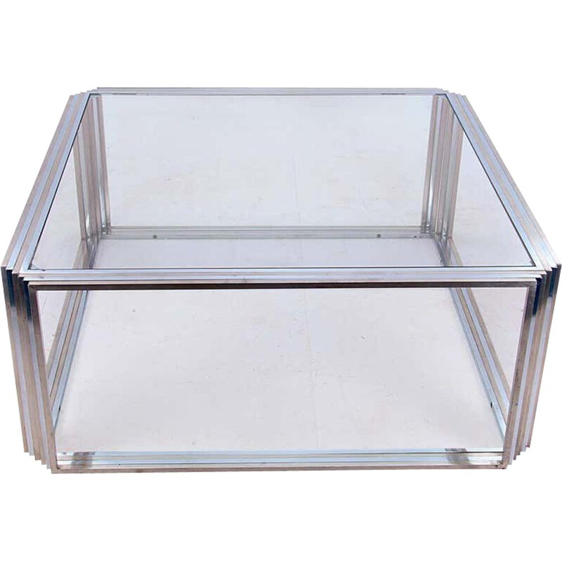 Large Vintage Coffee Table in Chrome and Brass by Romeo Rega, 1970