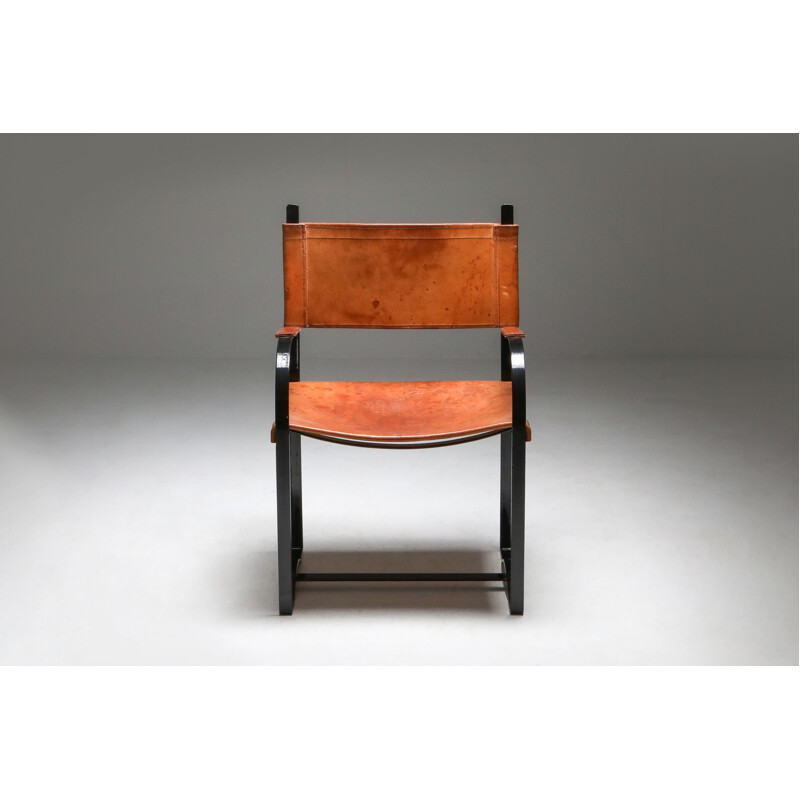 Ensemble de 6 fauteuils vintage en cuir Cognac Belgique 1960