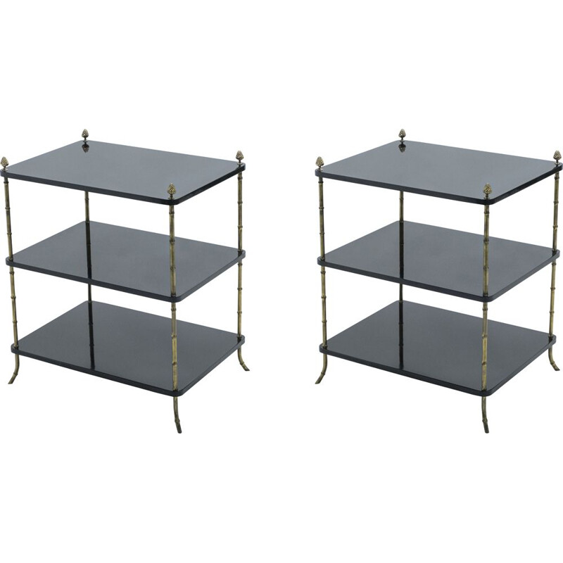 Pair of black lacquered and brass end tables by Maison Baguès 1950