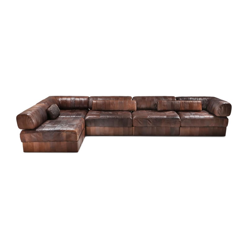 Sectional Modular Sofa mid century  in Leather Patchwork by De Sede Switzerland - 1970's