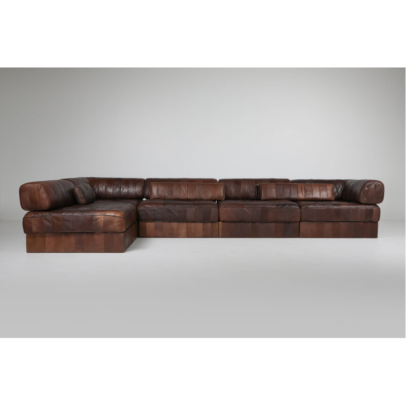Sectional Modular Sofa mid century  in Leather Patchwork by De Sede Switzerland - 1970's