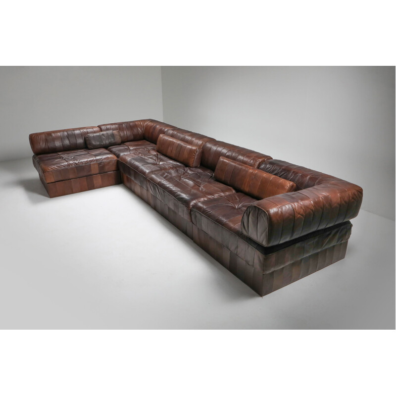 Sectional Modular Sofa mid century  in Leather Patchwork by De Sede Switzerland - 1970's