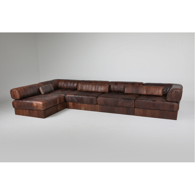 Sectional Modular Sofa mid century  in Leather Patchwork by De Sede Switzerland - 1970's