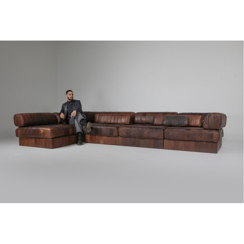 Sectional Modular Sofa mid century  in Leather Patchwork by De Sede Switzerland - 1970's