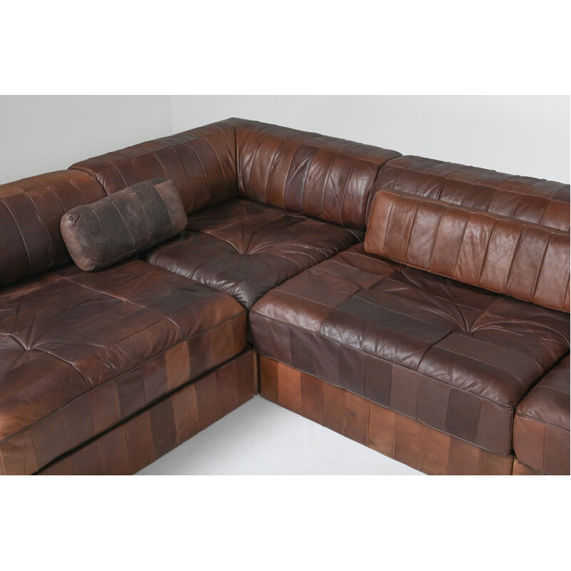 Sectional Modular Sofa mid century  in Leather Patchwork by De Sede Switzerland - 1970's