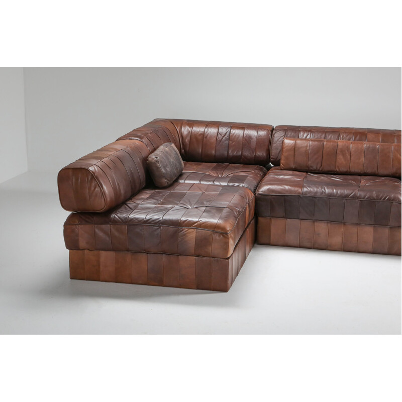 Sectional Modular Sofa mid century  in Leather Patchwork by De Sede Switzerland - 1970's