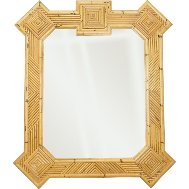 Vintage rattan bamboo mirror Maurizio Mariani for Vivai Del Sud Roma 1970s