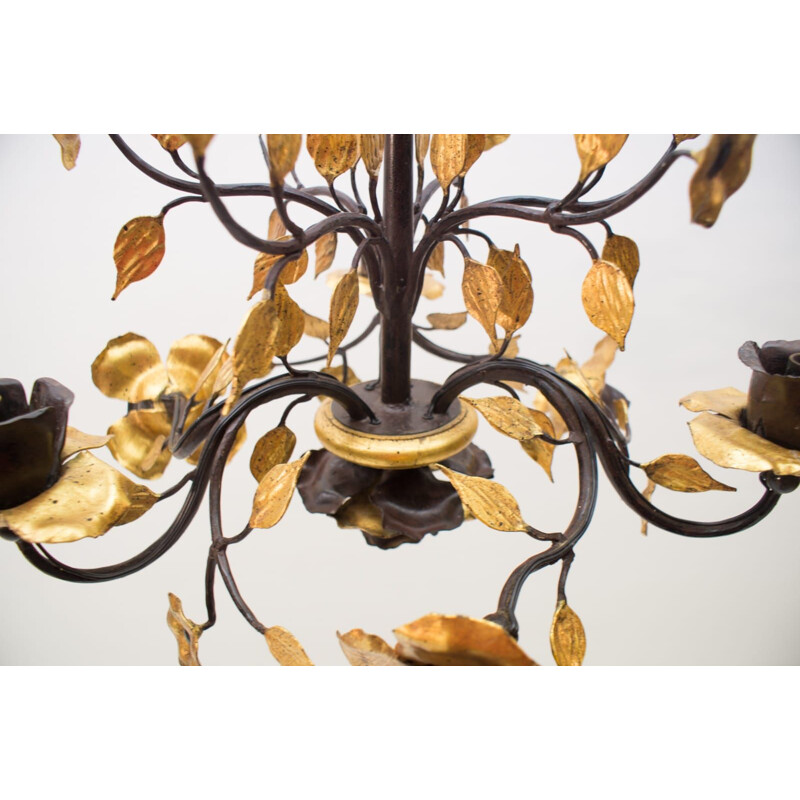 French vintage gilded wrought iron pendant lamp, 1970
