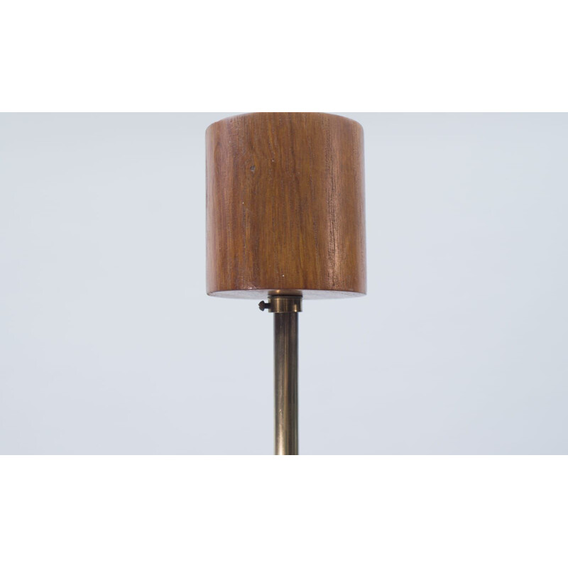 Ceiling Lamp mid century Danish Teak and Opaline Glass, 1960s