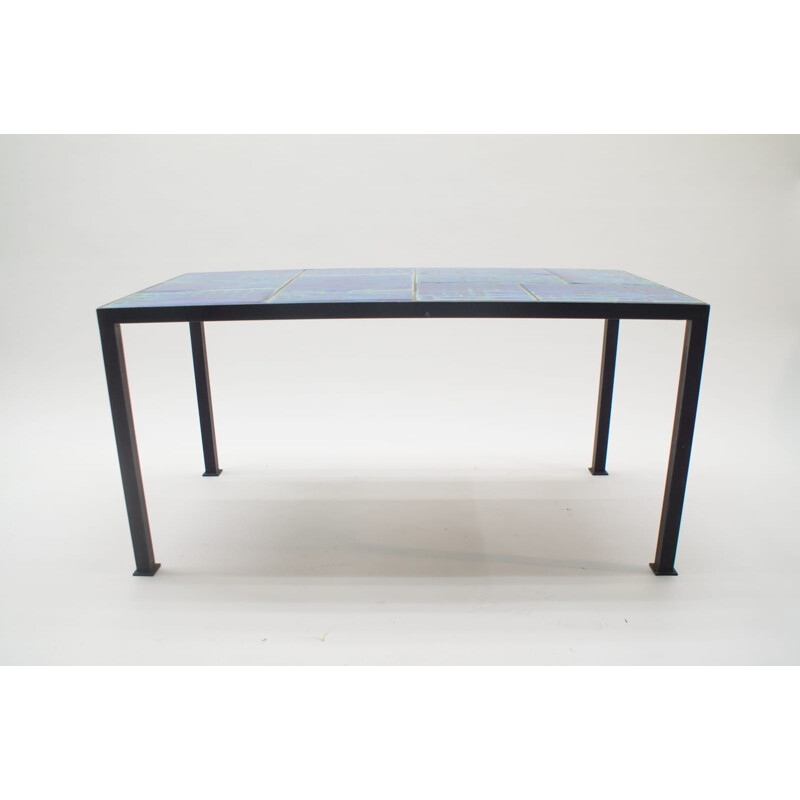 Sea Blue Studio Ceramic Tile Top Table mid century with Fish Motiv, Germany 1960s