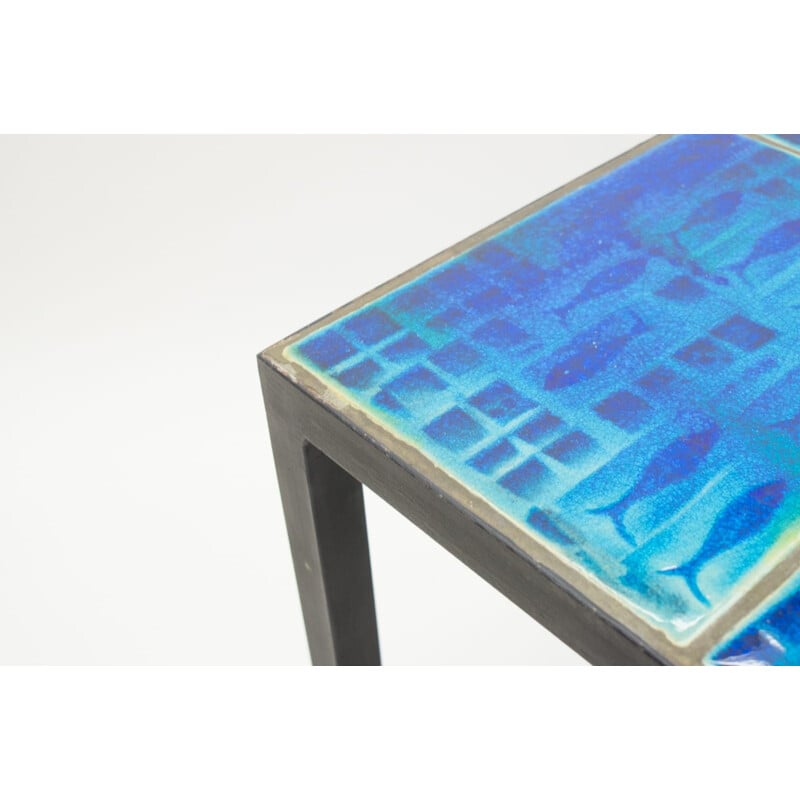 Sea Blue Studio Ceramic Tile Top Table mid century with Fish Motiv, Germany 1960s