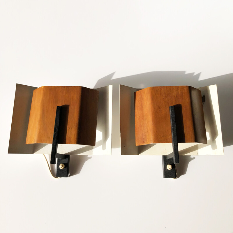 Pair of vintage modernist wall lights by Louis Kalff for Philips. Netherlands 1960