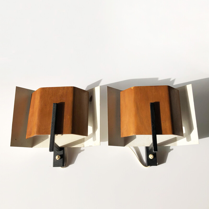 Pair of vintage modernist wall lights by Louis Kalff for Philips. Netherlands 1960