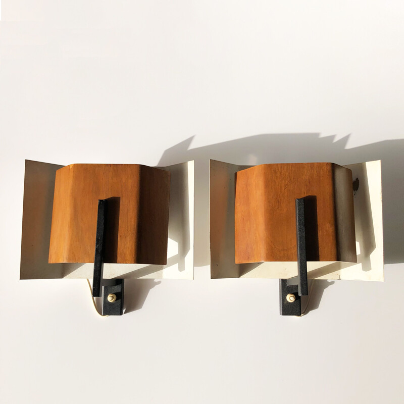 Pair of vintage modernist wall lights by Louis Kalff for Philips. Netherlands 1960