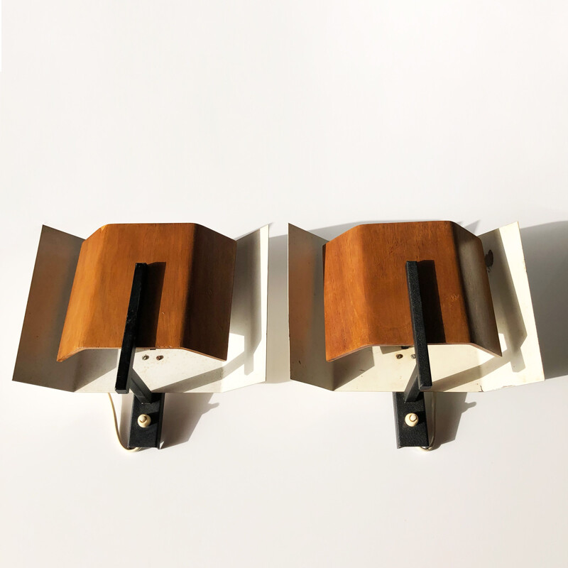 Pair of vintage modernist wall lights by Louis Kalff for Philips. Netherlands 1960