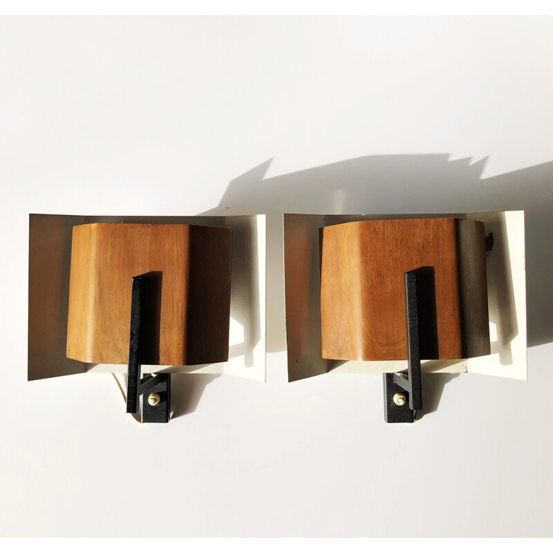 Pair of vintage modernist wall lights by Louis Kalff for Philips. Netherlands 1960