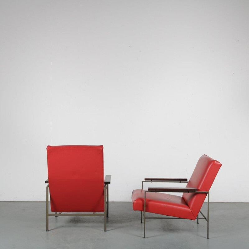 Paire de fauteuils lounge vintage en cuir rouge par Rob Parry pour Gelderland, Pays-Bas, 1950