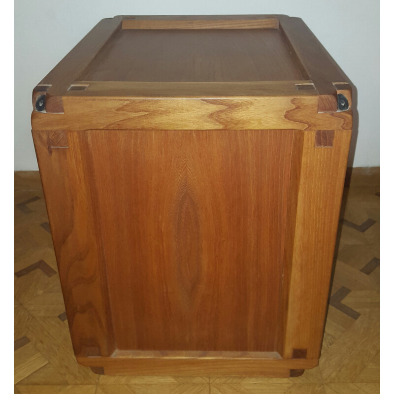 Side / bedside table in elm with 2 drawers, Pierre CHAPO - 1950s