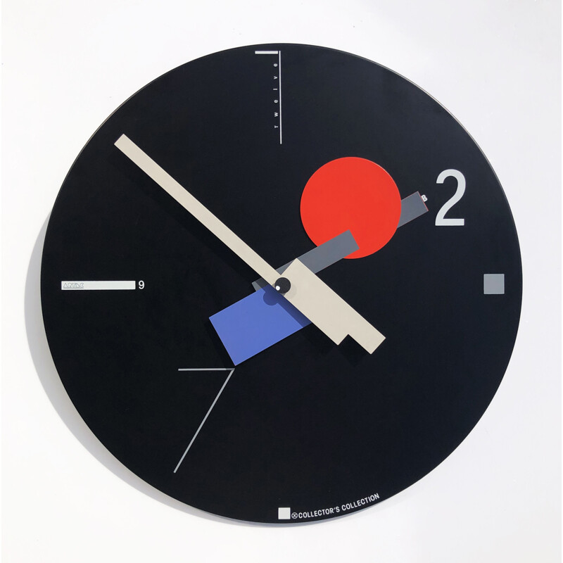 Grande horloge murale vintage constructiviste de Nicolaï Canetti pour Artec. USA Japon, 1980