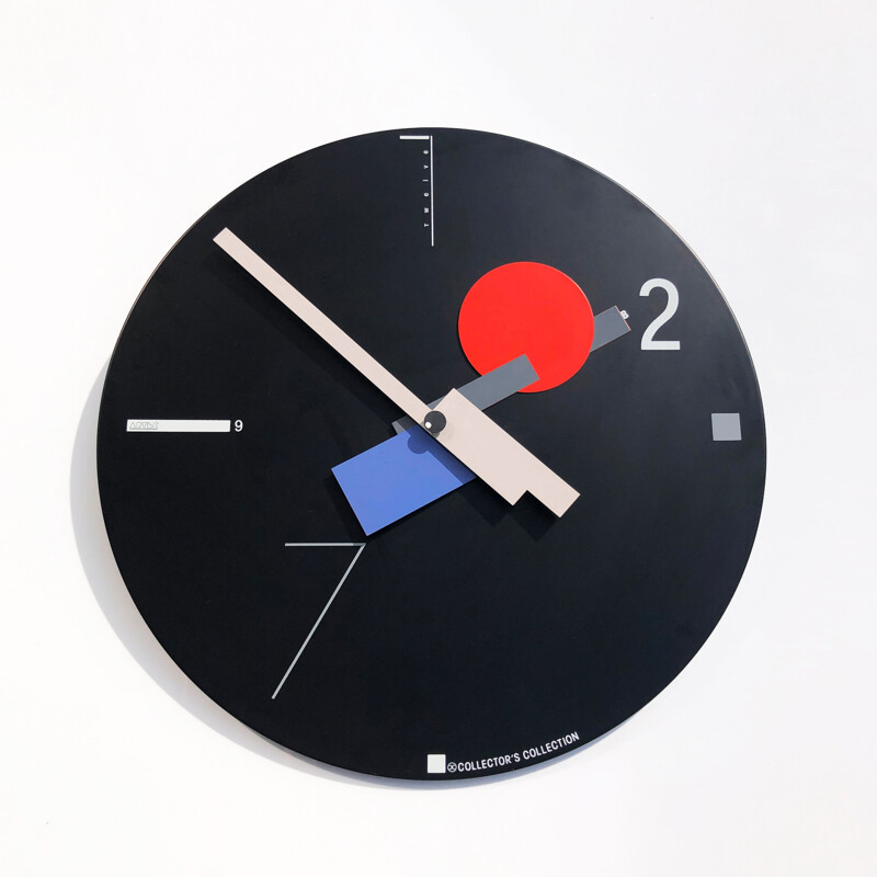 Large vintage constructivist wall clock by Nicolaï Canetti for Artec. USA Japan, 1980