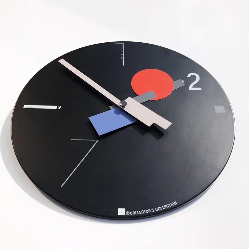 Large vintage constructivist wall clock by Nicolaï Canetti for Artec. USA Japan, 1980