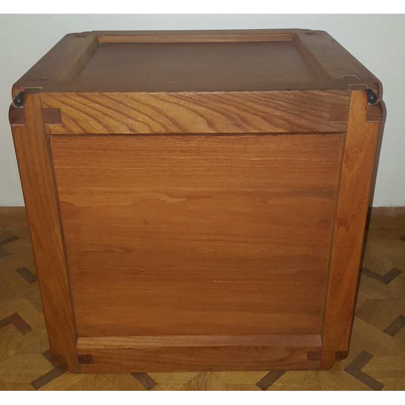 Side / bedside table in elm with 2 drawers, Pierre CHAPO - 1950s