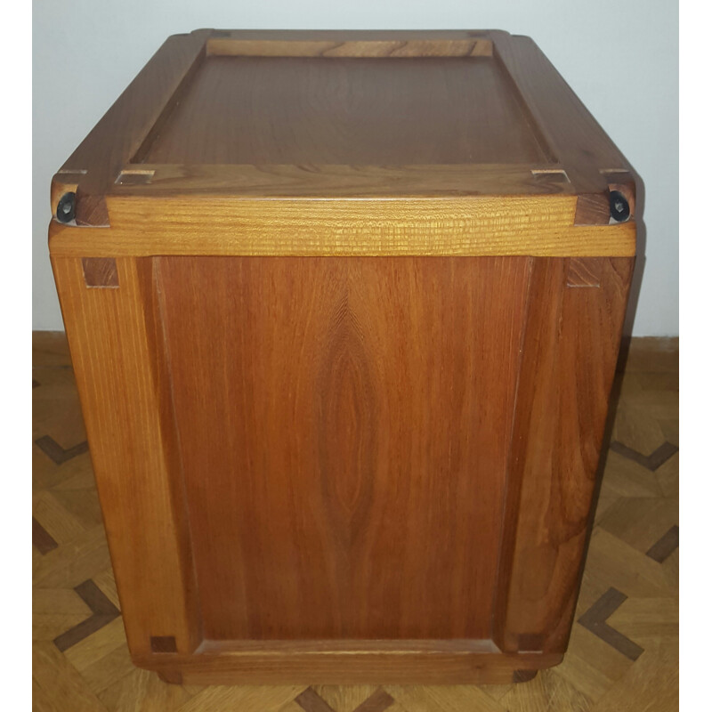 Side / bedside table in elm with 2 drawers, Pierre CHAPO - 1950s