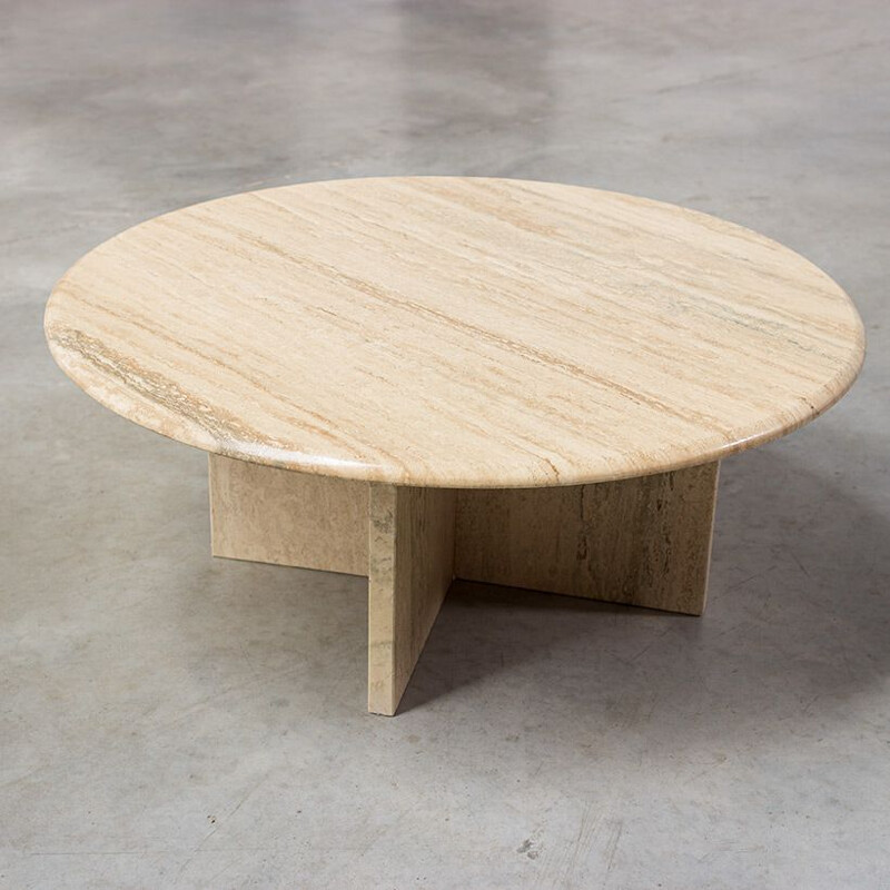 Low table vintage Round modernist travertine 1970