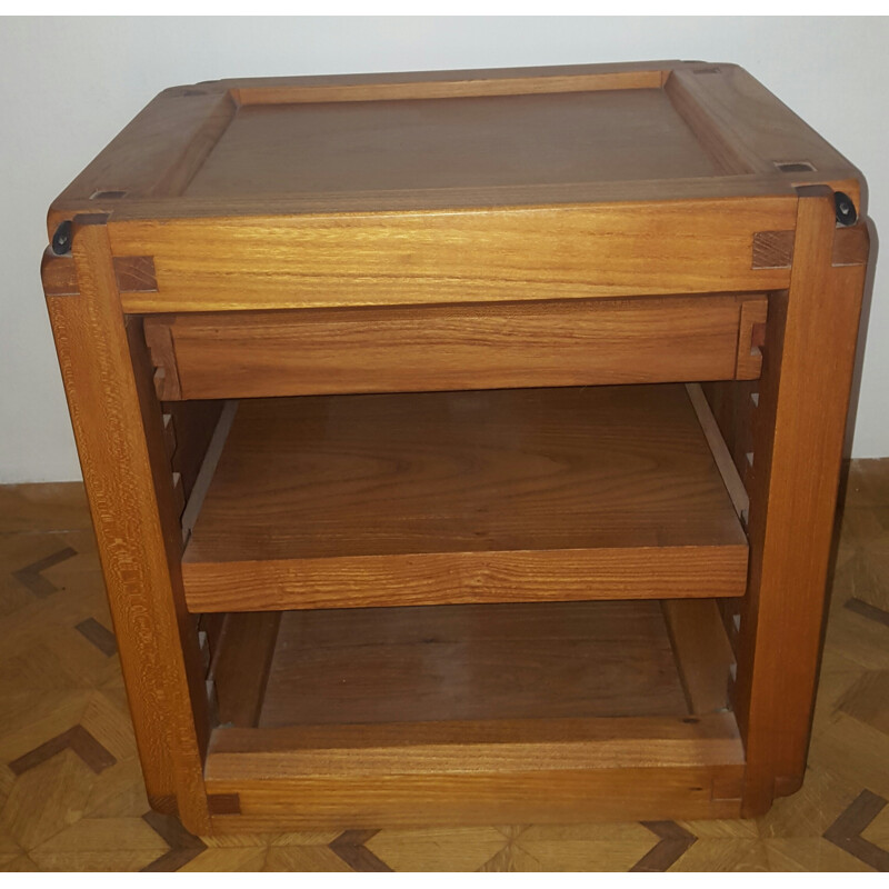 Bedside or side table in elmwood with 1 drawer, Pierre CHAPO - 1950s