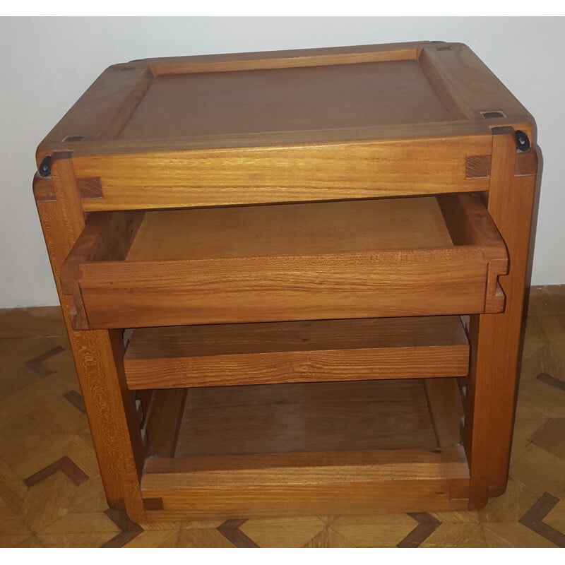 Bedside or side table in elmwood with 1 drawer, Pierre CHAPO - 1950s