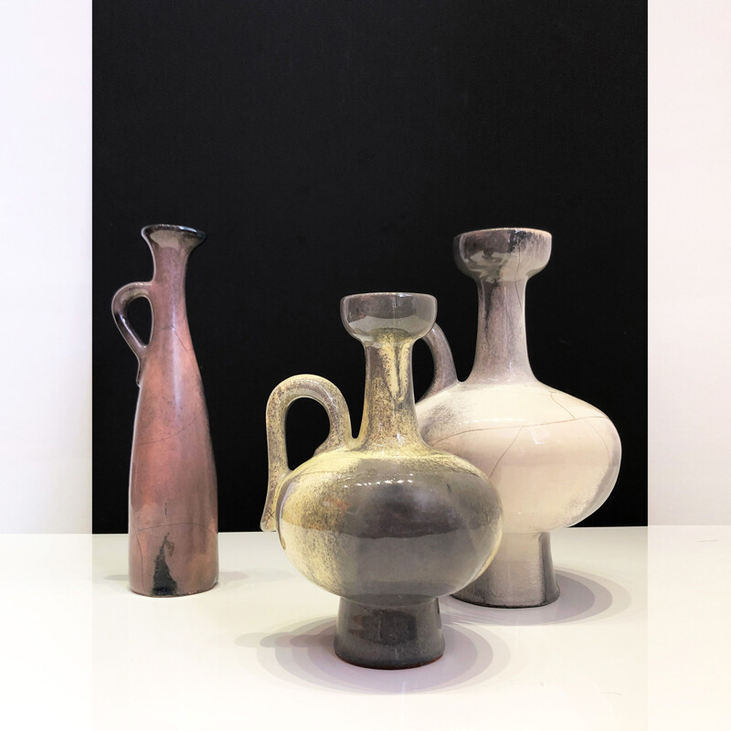 Trio of vintage ceramic amphora vases by Otto Gerharz - Germany 1960