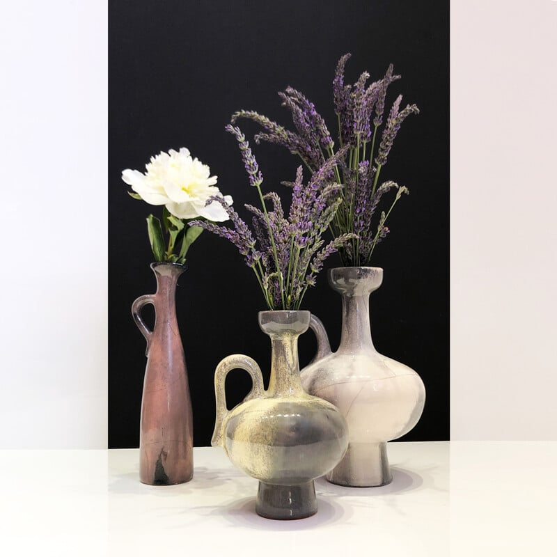 Trio of vintage ceramic amphora vases by Otto Gerharz - Germany 1960