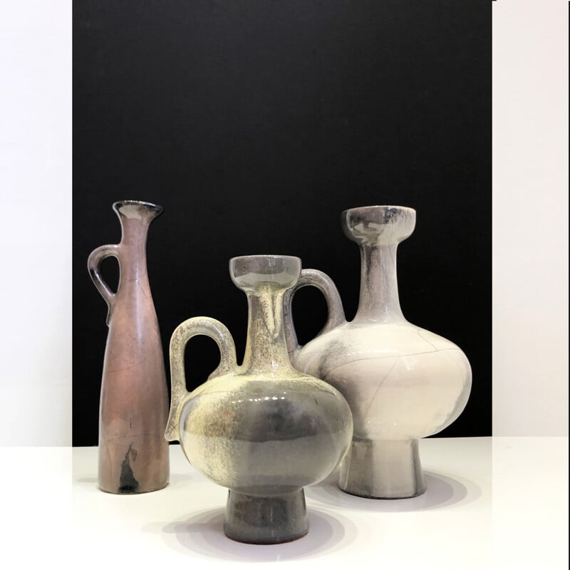 Trio of vintage ceramic amphora vases by Otto Gerharz - Germany 1960